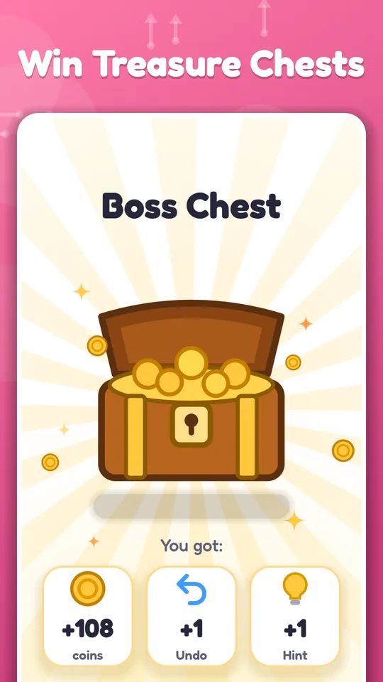 An open boss treasure chest full of coins and boosters